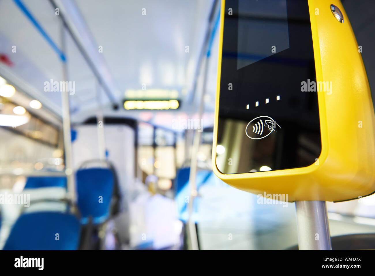 Modern touch payment terminal in bus Stock Photo