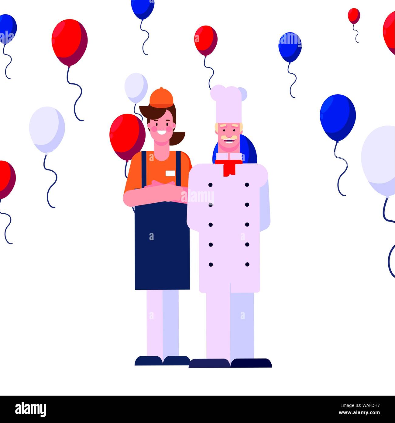 happy labor day - chef and seller woman balloons celebration vector ...