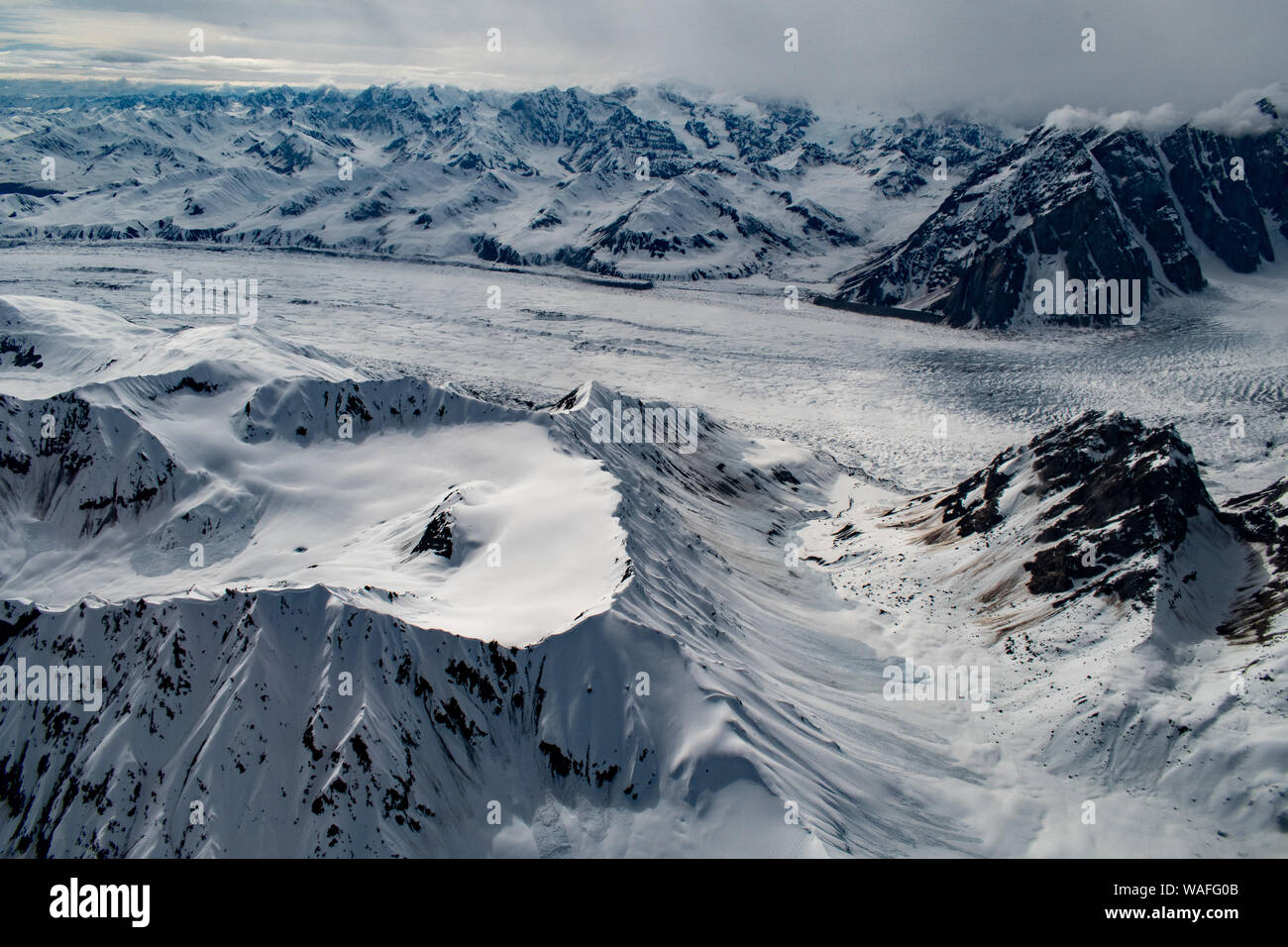 Aerial view of Alaska mountains and glaciers Stock Photo