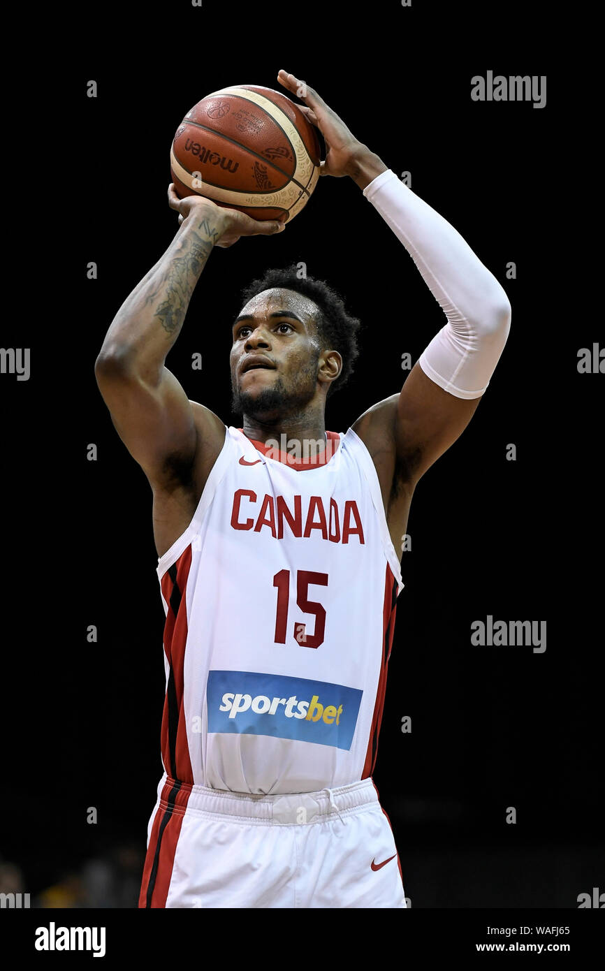 20th August 2019; Quay Centre, Sydney,  Australia; International Basketball, Canada versus New Zealand Tall Blacks; Oshae Brissett of Canada shoots from the free throw line - Editorial Use Only. Stock Photo