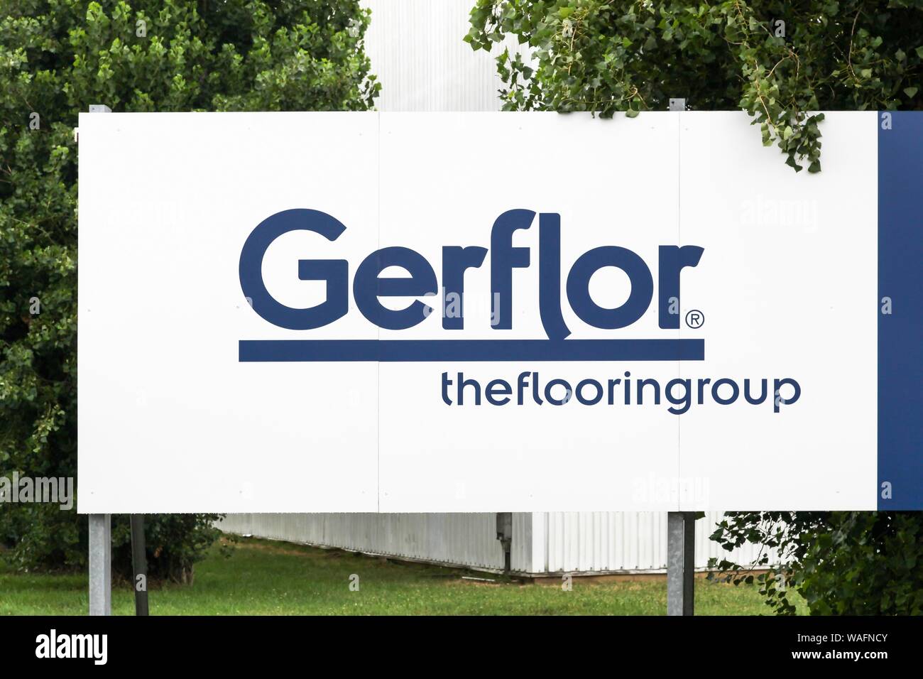 Villefranche - August 6, 2019: Gerflor logo on a panel. Gerflor is a French company based in Villeurbanne, near Lyon Stock Photo