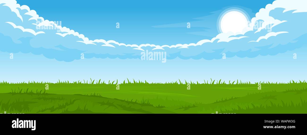 Summer landscape with fields and green hills Stock Vector