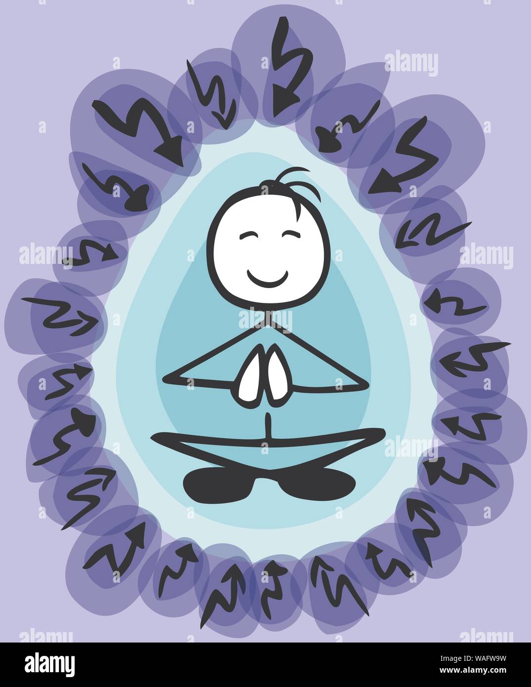 Usual stick-man meditating aura circle flash attack colored by jziprian Stock Vector