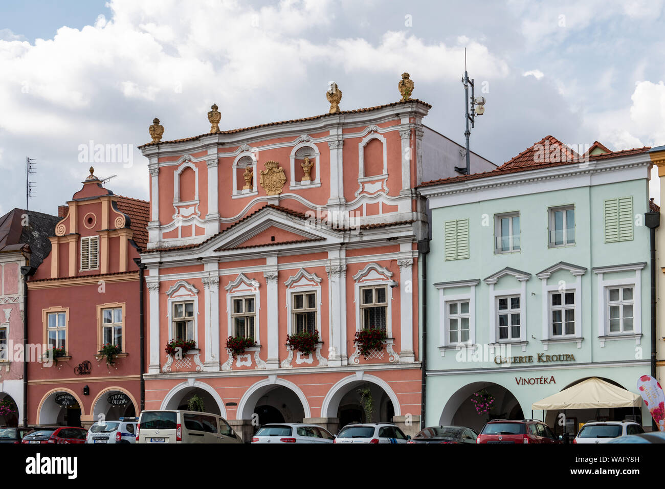 Colorful buildings line the streets of Litomysl, Czech Republic Stock Photo