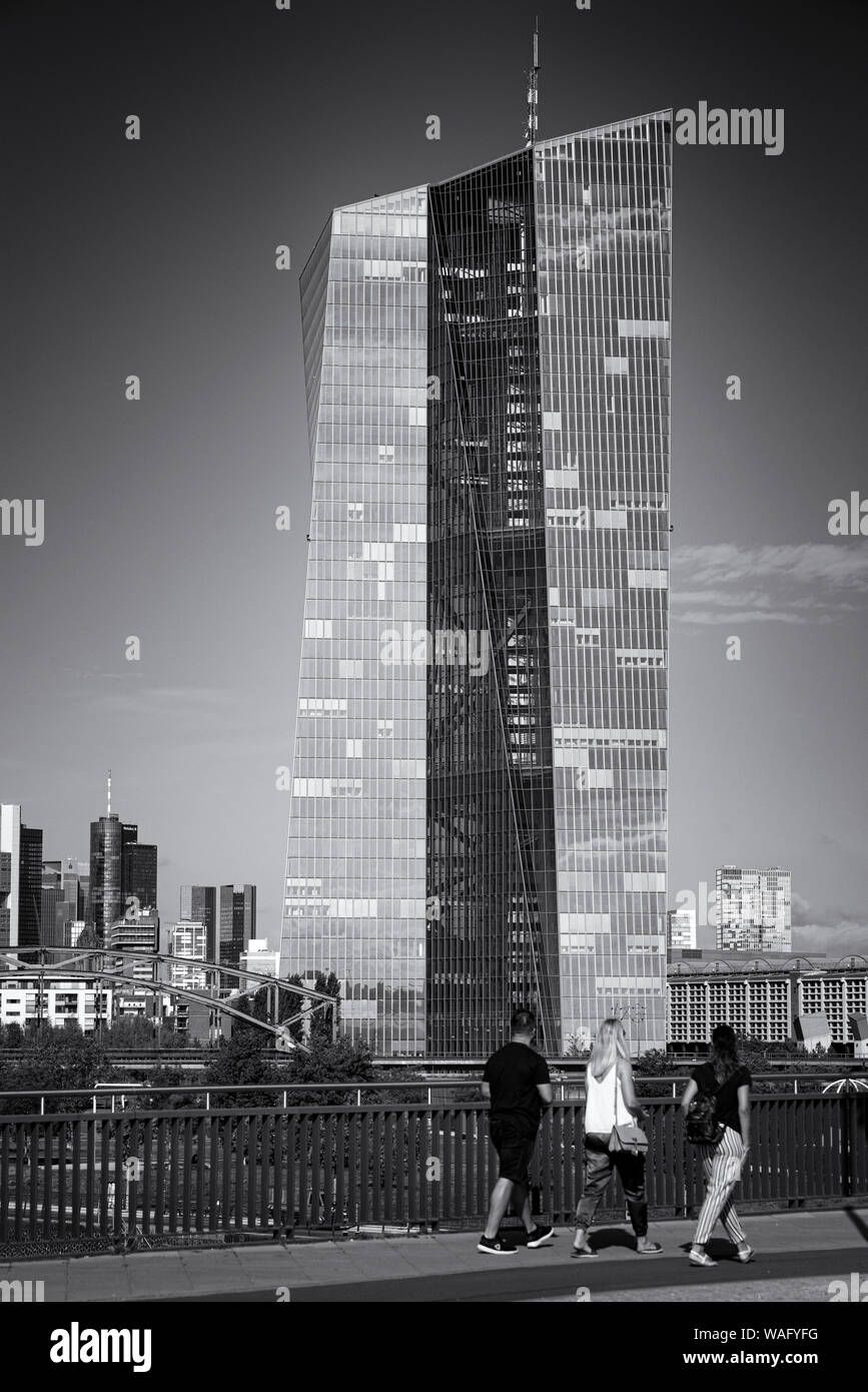 European Central Bank (ECB) in Frankfurt in black and white Stock Photo