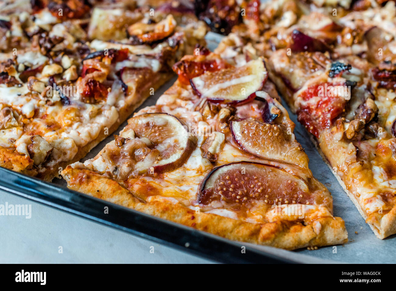 Fig Pizza with Walnut and Sun Dried Tomatoes. Traditional Organic Fast ...