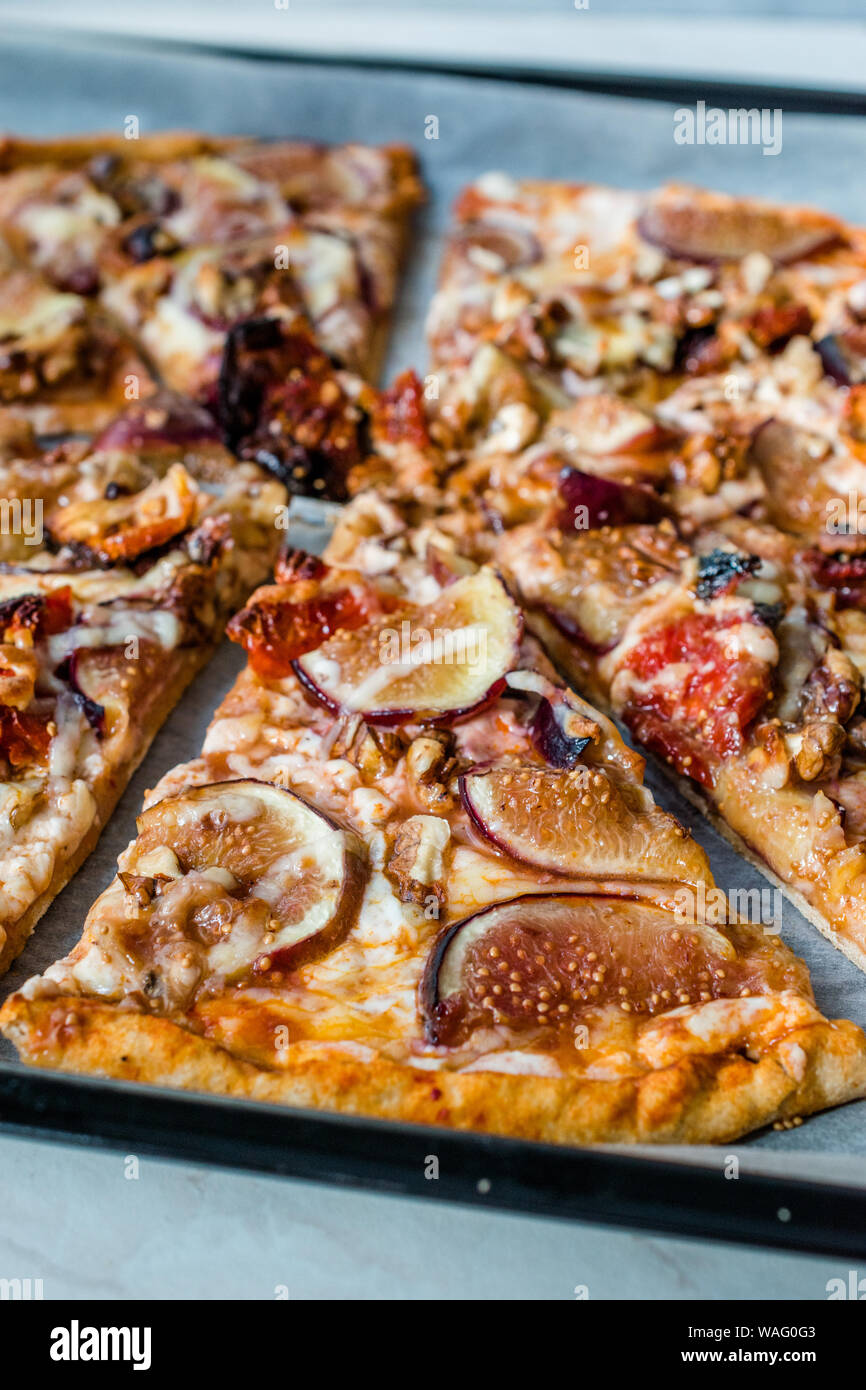 Fig Pizza with Walnut and Sun Dried Tomatoes. Traditional Organic Fast ...
