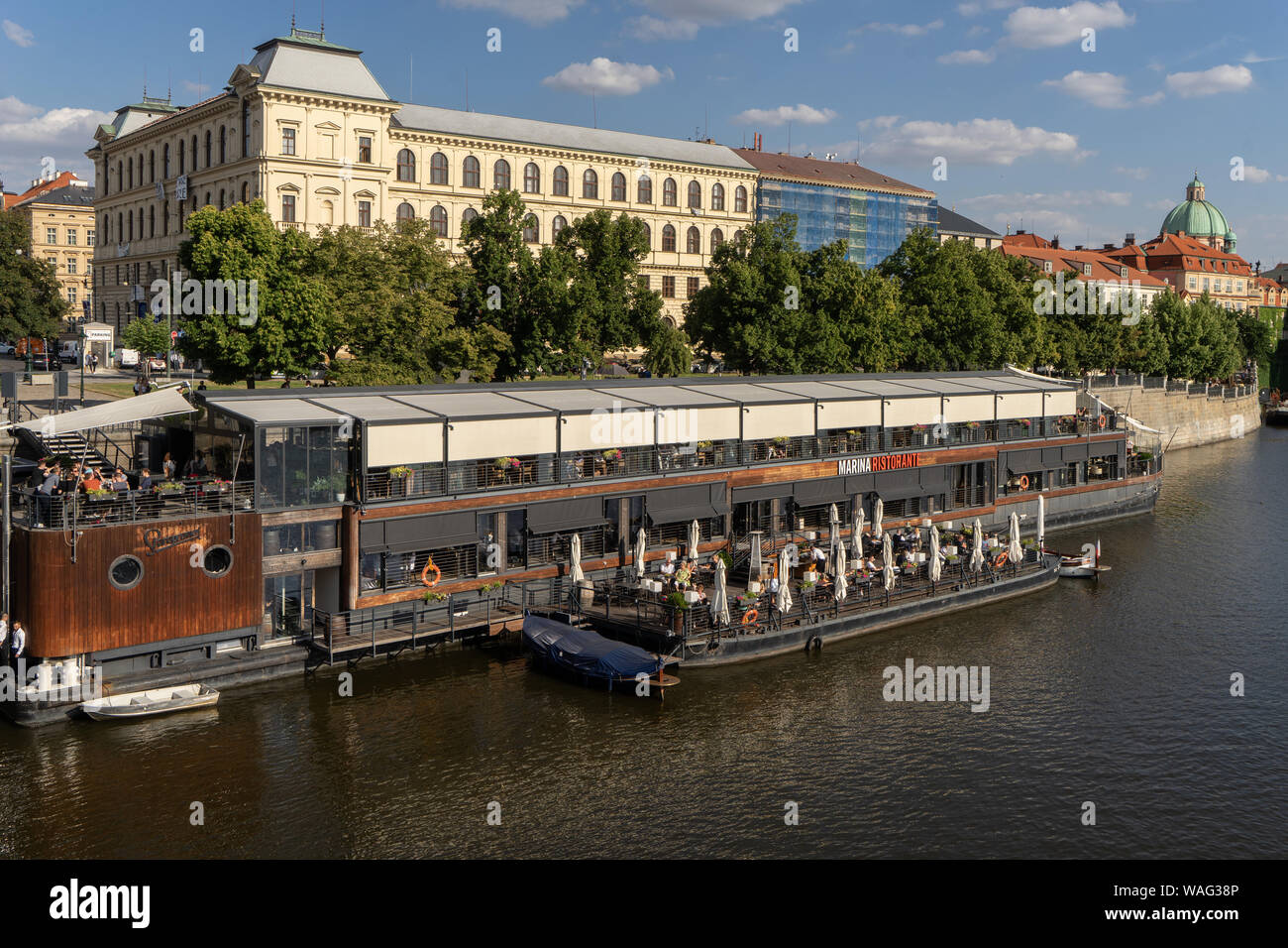 The view on the Restaurant Marina ristorante on Vltava river in front of Jan Palach square, Prague.  (CTK Photo/Vaclav Zahorsky) Stock Photo