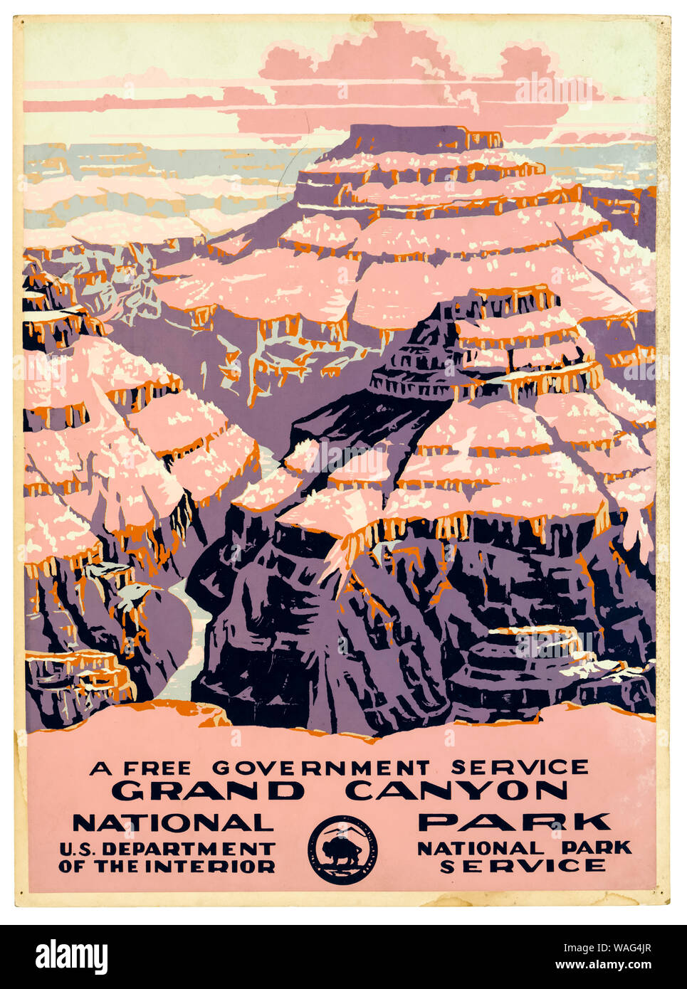 Vintage travel poster, Grand Canyon National Park, a free government service, poster, circa 1938, 1930s Stock Photo