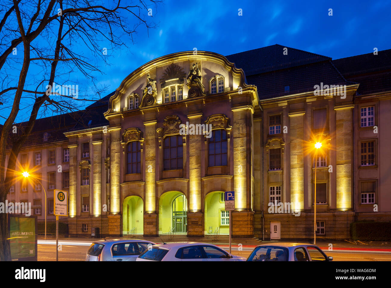 Evening, evening admission, dusk, evening light, evening mood, district court, architecture, outside view, field recording, building, lighting, blue h Stock Photo