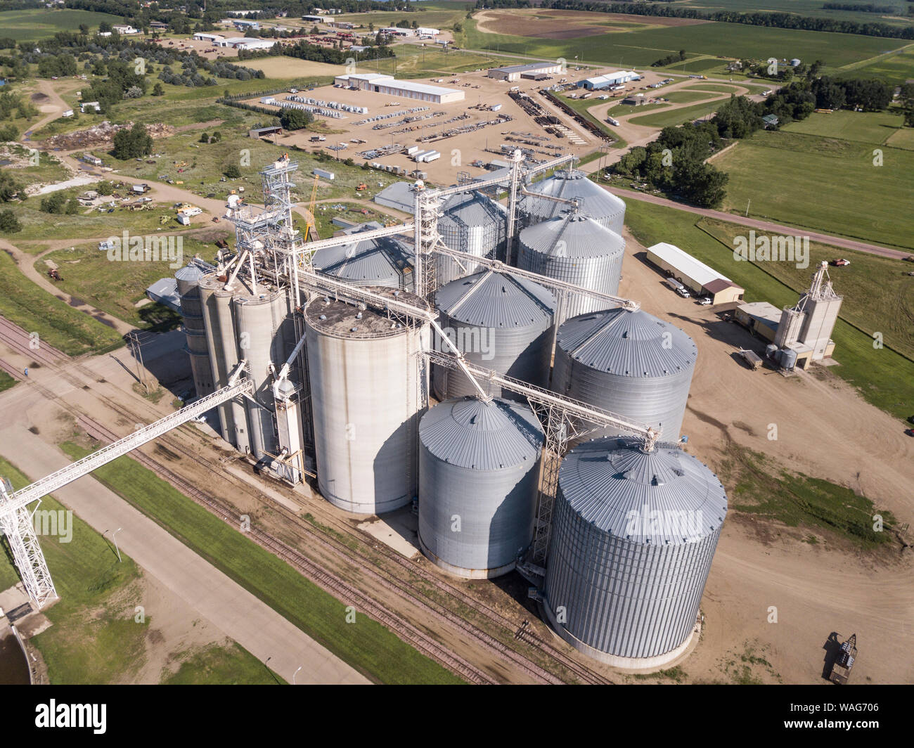 Industrial grain elevators and grain dryers in South Dakota, aerial view Stock Photo Alamy