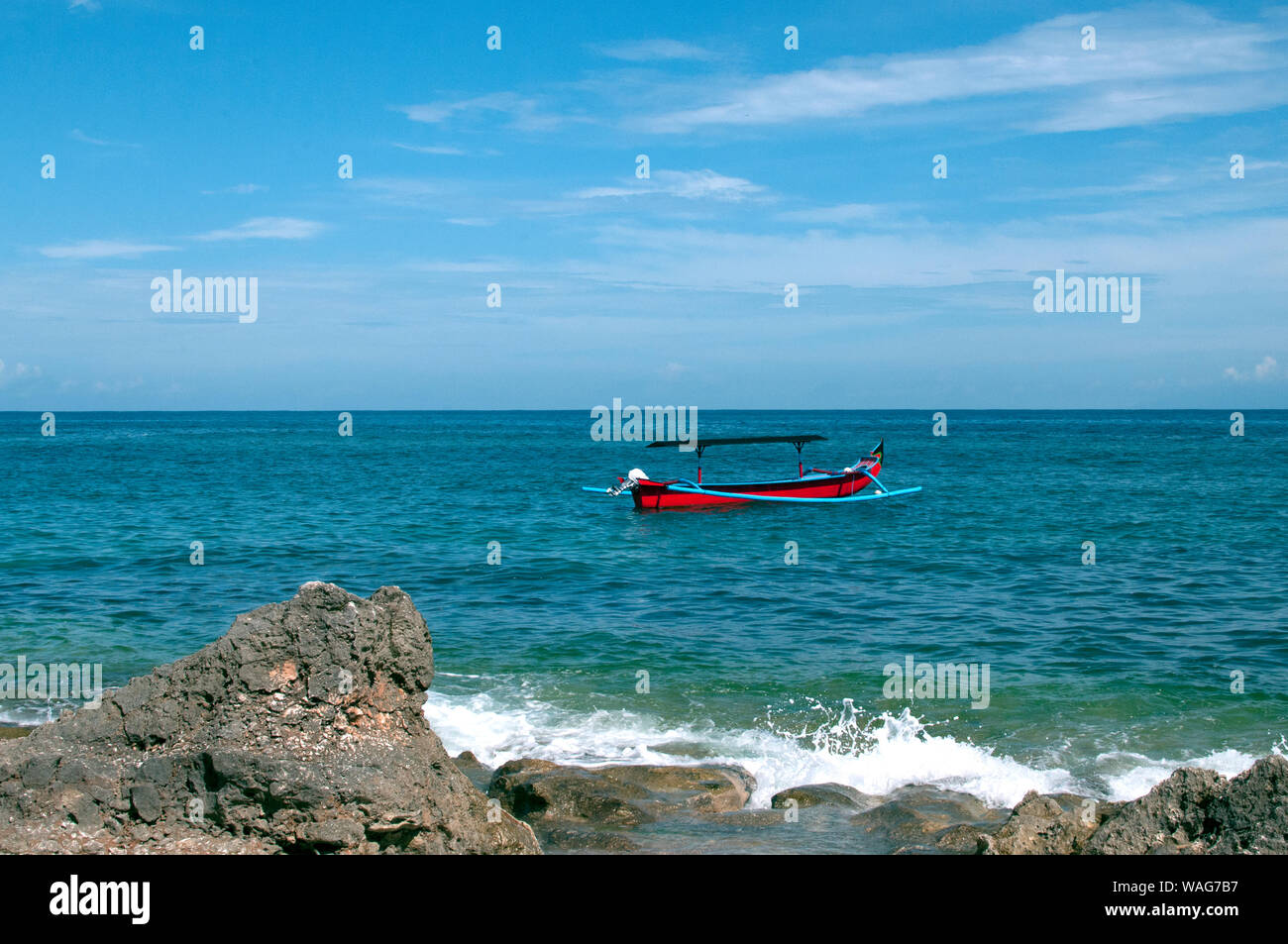 Empty Fisherman Boat On A Tropical Island Stock Photo