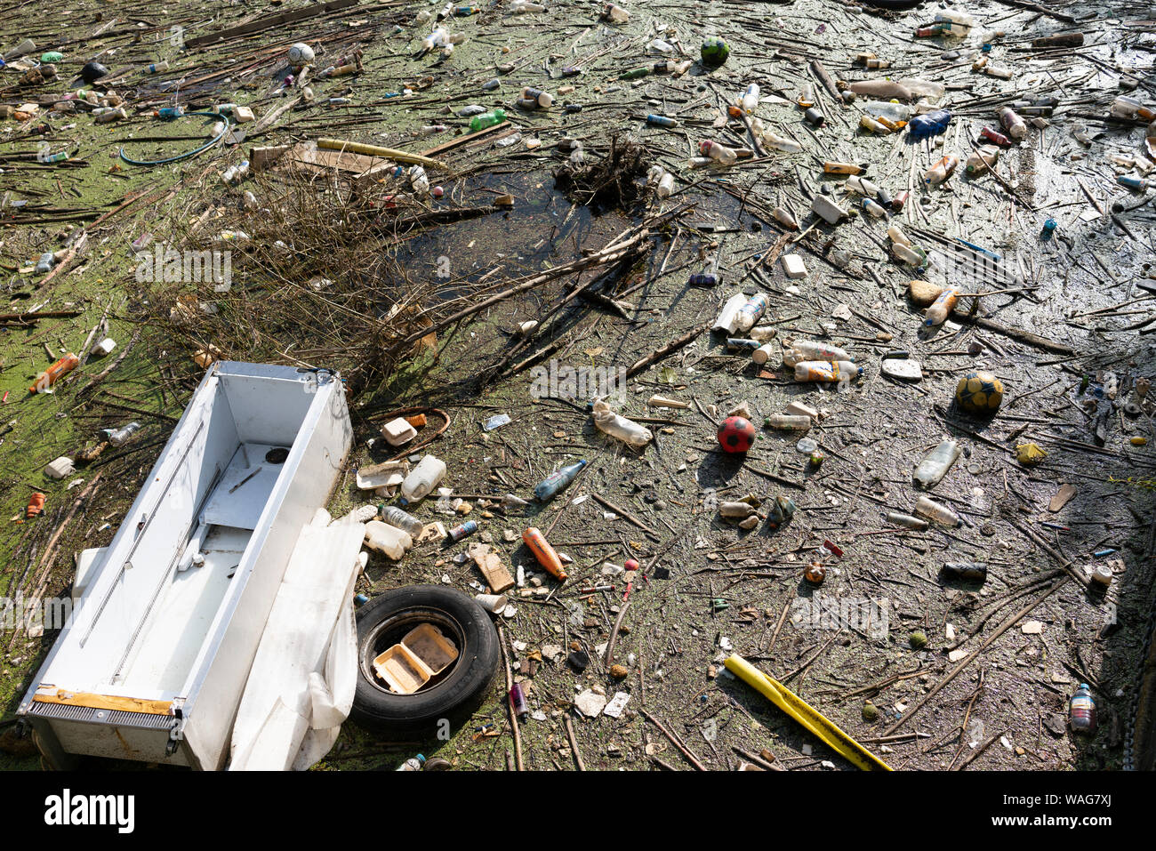Water pollution, Plastic. Stock Photo