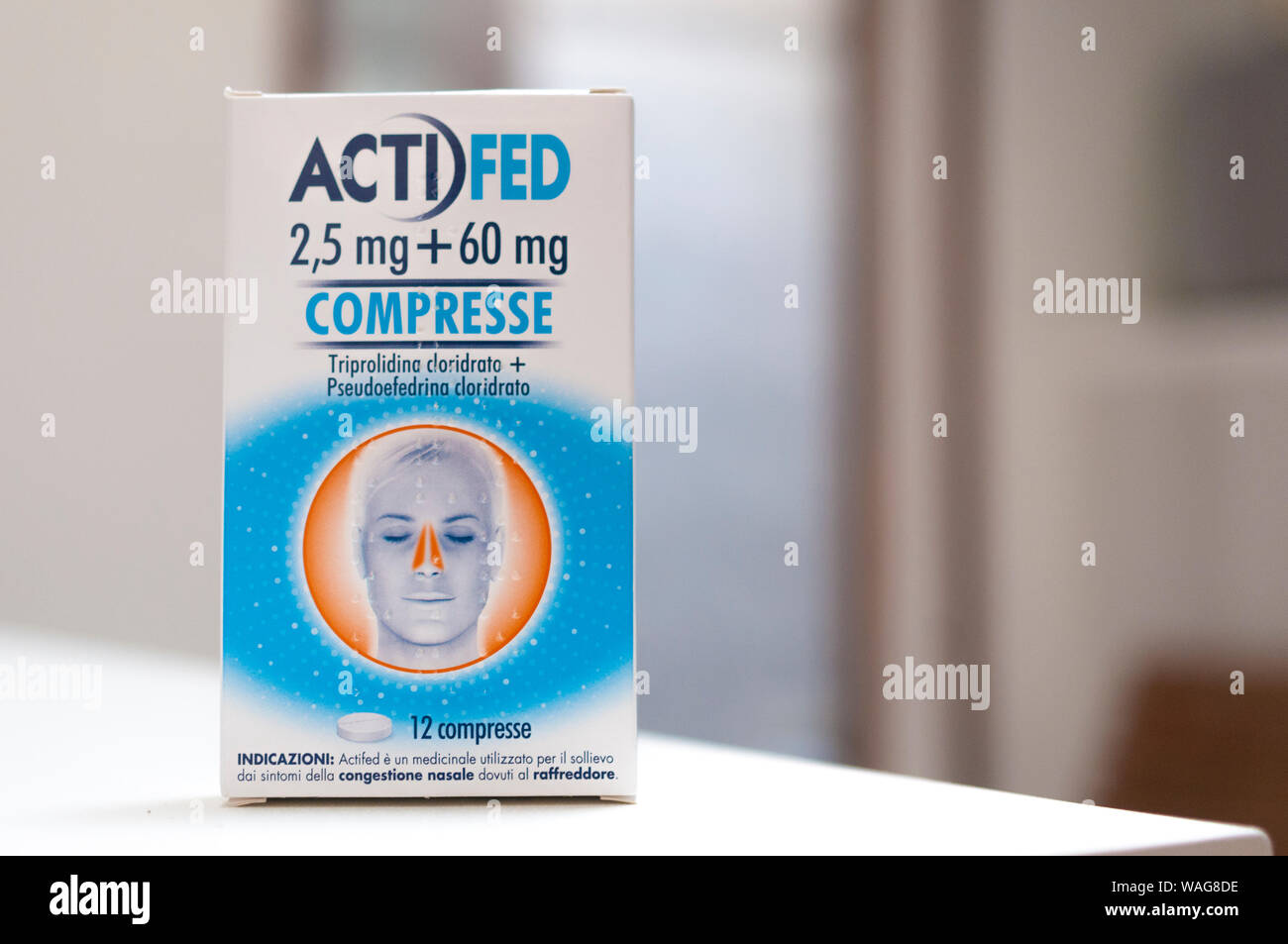 Carrara, Italy - August 20, 2019 - Box of Actifed tablets. Actifed is a  medicine for relief from the symptoms of nasal congestion and the common  cold Stock Photo - Alamy