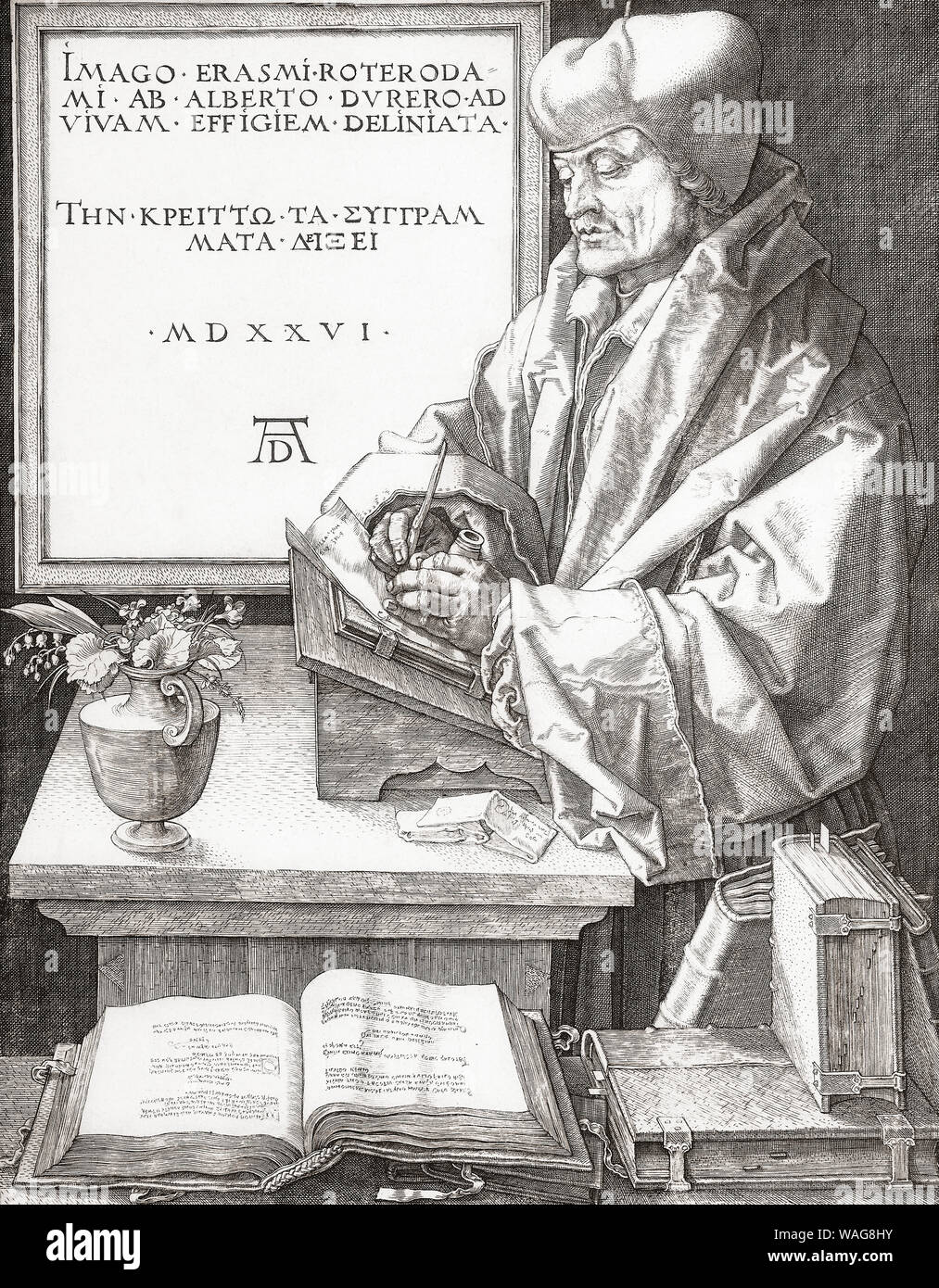 Desiderius Erasmus Roterodamus, 1466 - 1536, aka Erasmus of Rotterdam.  Dutch Renaissance humanist, Catholic priest & theologian. Stock Photo