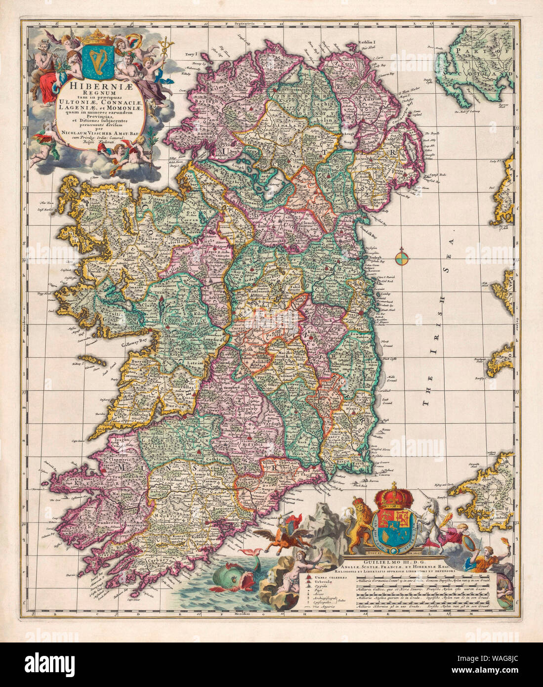 Map of Ireland circa 1650-1675 by Dutch engraver, cartographer and publisher Nicolaes Visscher 1 Stock Photo