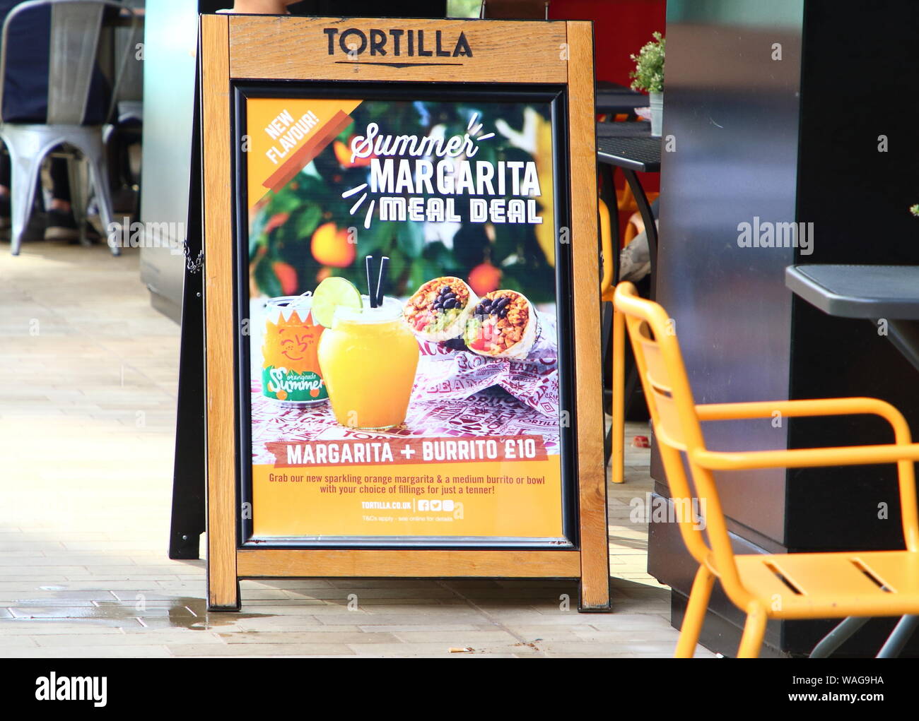 London, UK. 19th Aug, 2019. Tortilla restaurant in the recently