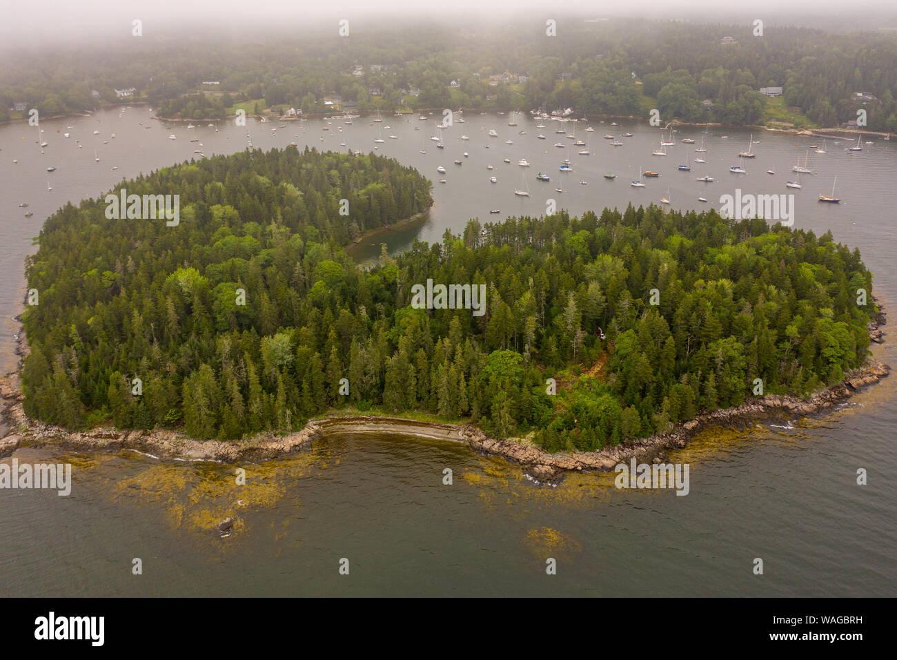 Harbor Island, the heart shaped island located at the entrance to Bucks Harbor Maine Stock Photo