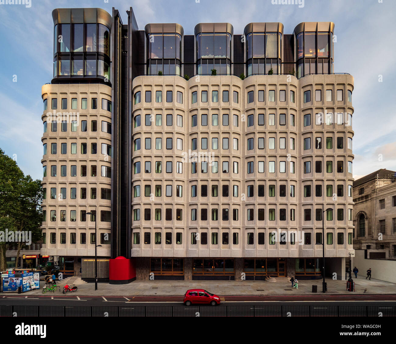 The Standard Hotel Kings Cross London on Euston Road, opened 2019. Design Shawn Hausman, Structural ORMS, Interior Architects Archer Humphryes. Stock Photo