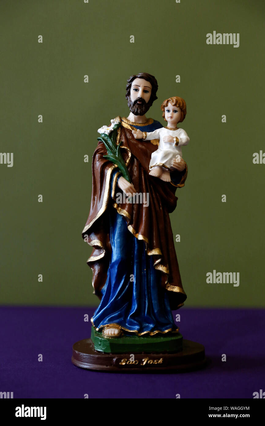 Saint Joseph and baby Jesus of the Catholic Church - Sao Jose - Menino Jesus - St Joseph Stock Photo