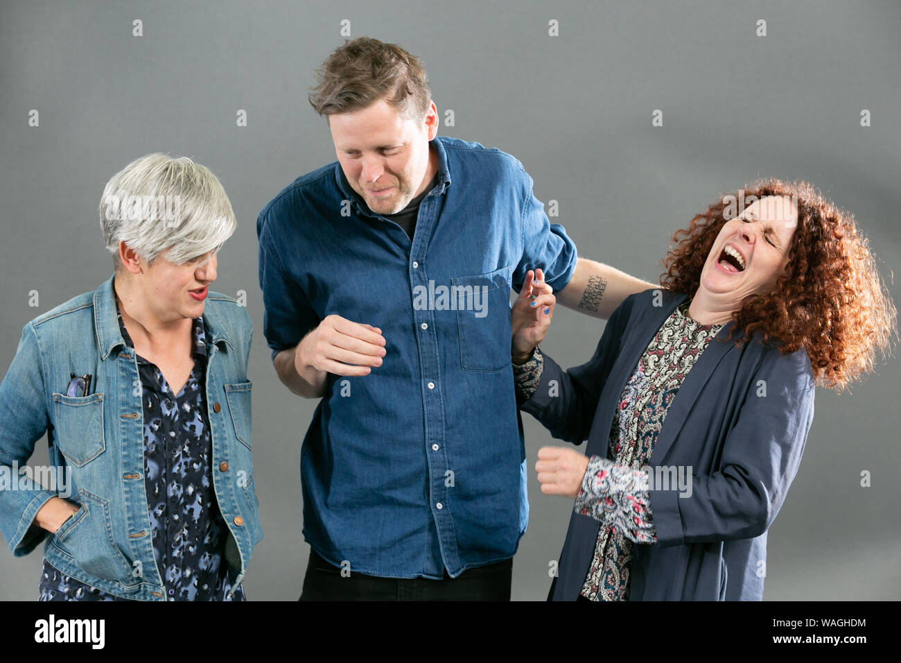 Edinburgh, Scotland, UK, 20 Aug 2019. Pictured at the Edinburgh Book Festival, L to R, Tracey Thorn, singer, songwriter and author, Max Porter, 2019 Booker long listed author, Maggie O'Farrell, Irish-British Novelist. Credit: Brian Wilson/Alamy Live News Stock Photo