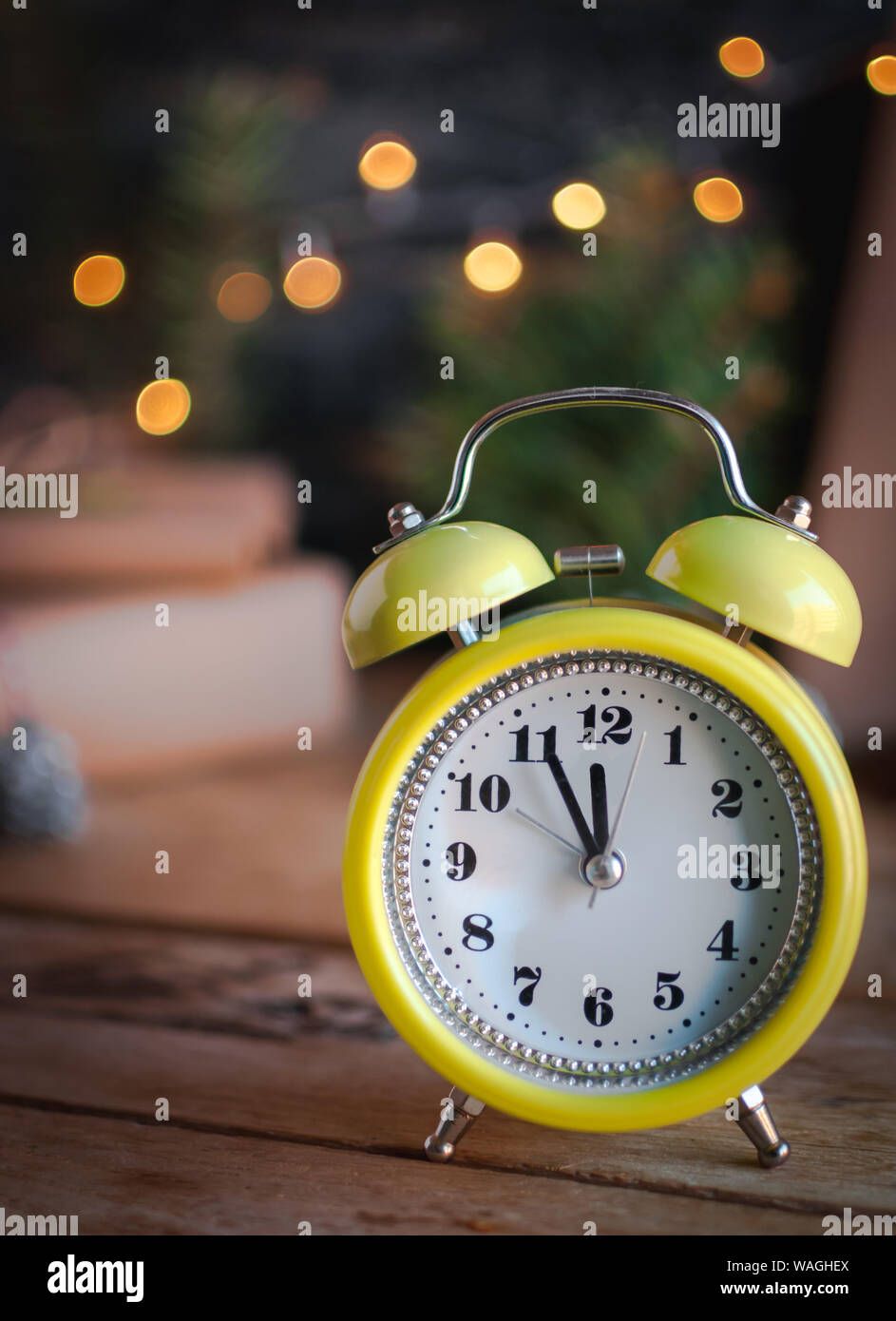 Christmas background with alarm clock Stock Photo Alamy