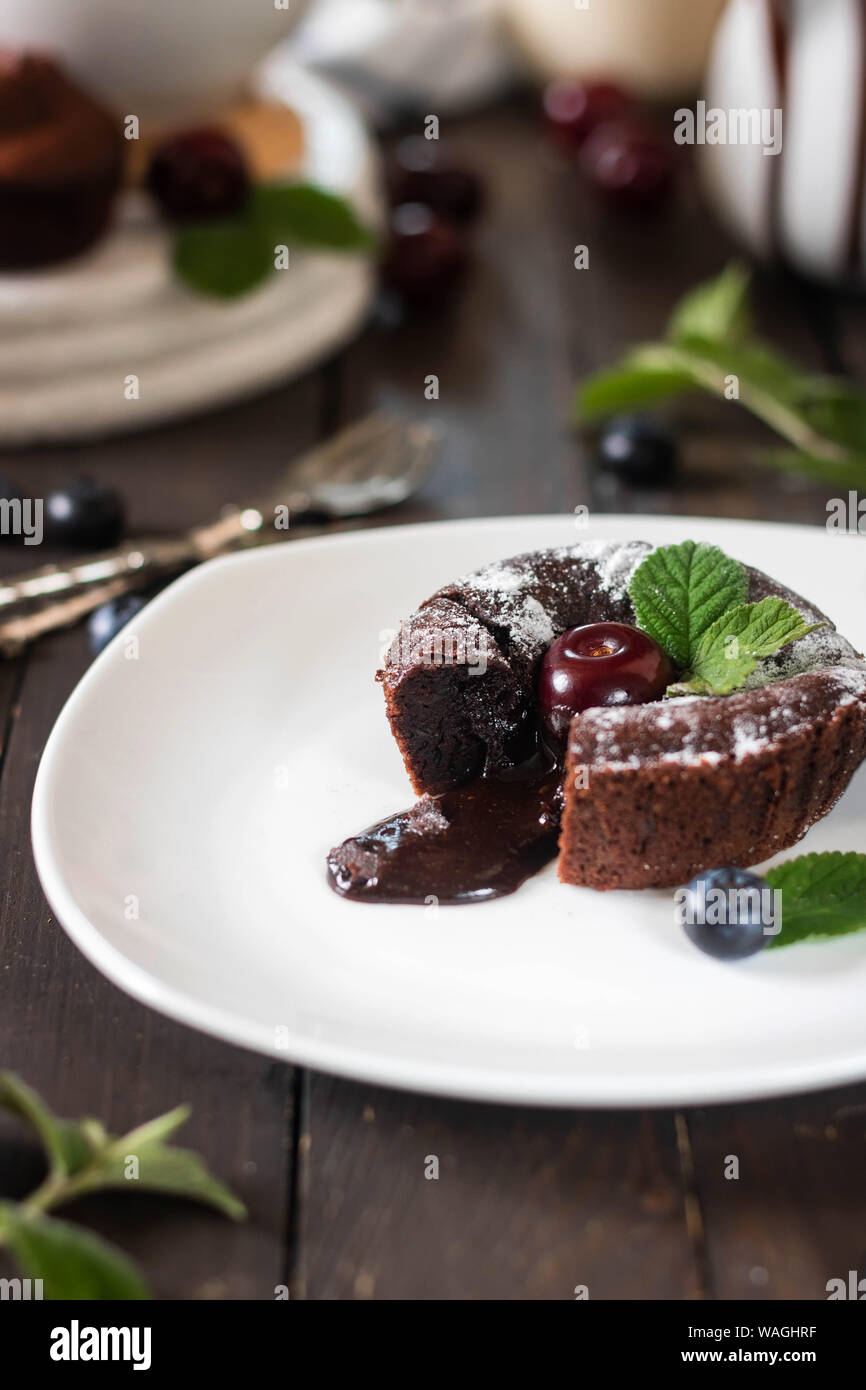 Chocolate fondant a traditional french chocolate cake with liquid