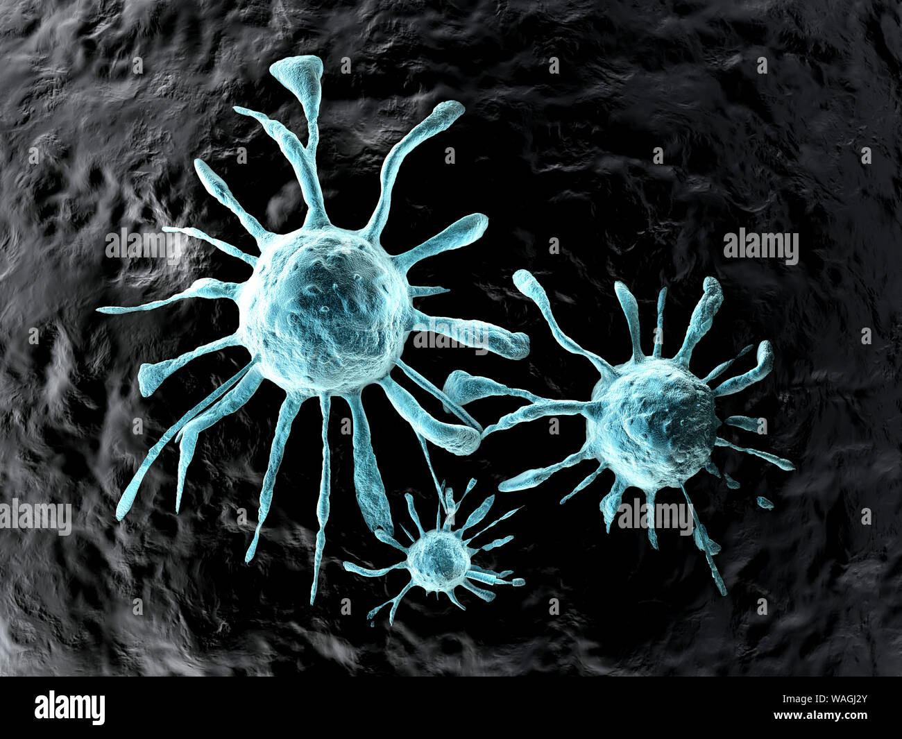 3D rendered Illustration of a growing Cancer cell spreading on healthy ...