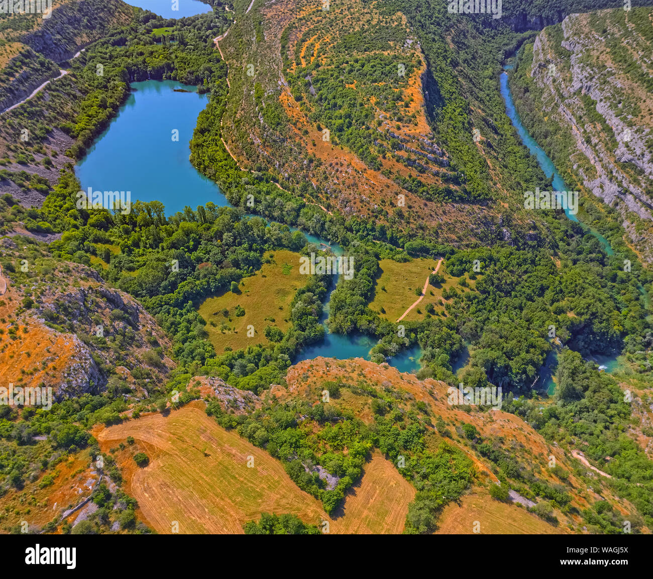 Aerial view of Brljan lake in Croatia in canyon of the Krka River Stock Photo