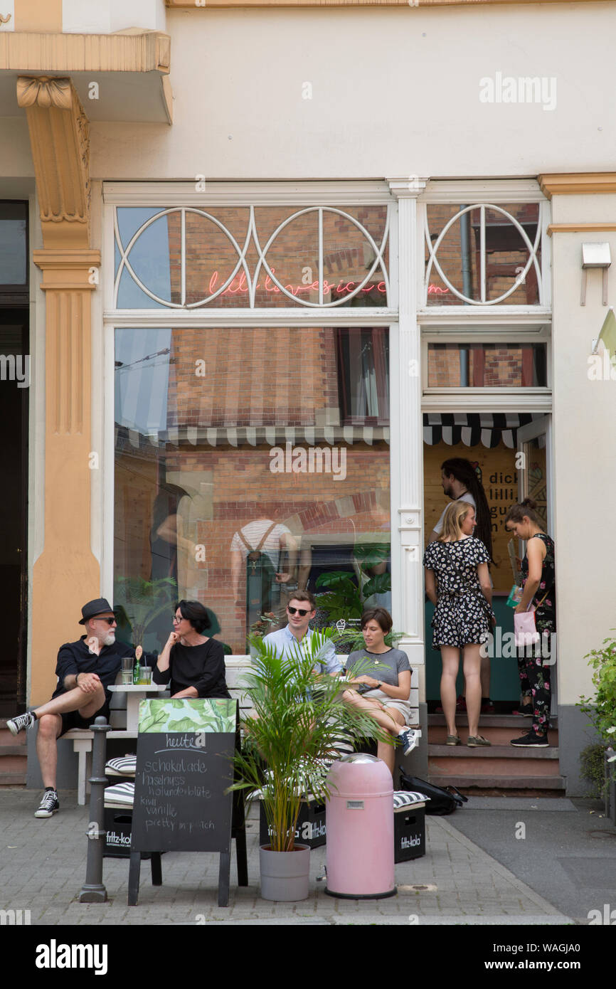 Dicke Lilli Gutes Kind Cafe and Bar, Mainz, Germany Stock Photo