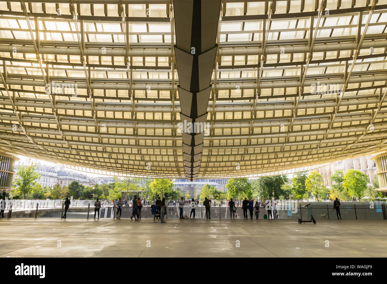 Paris Forum des Halles - people standing in the central area of the Forum des Halles in Paris, France, Europe. Stock Photo