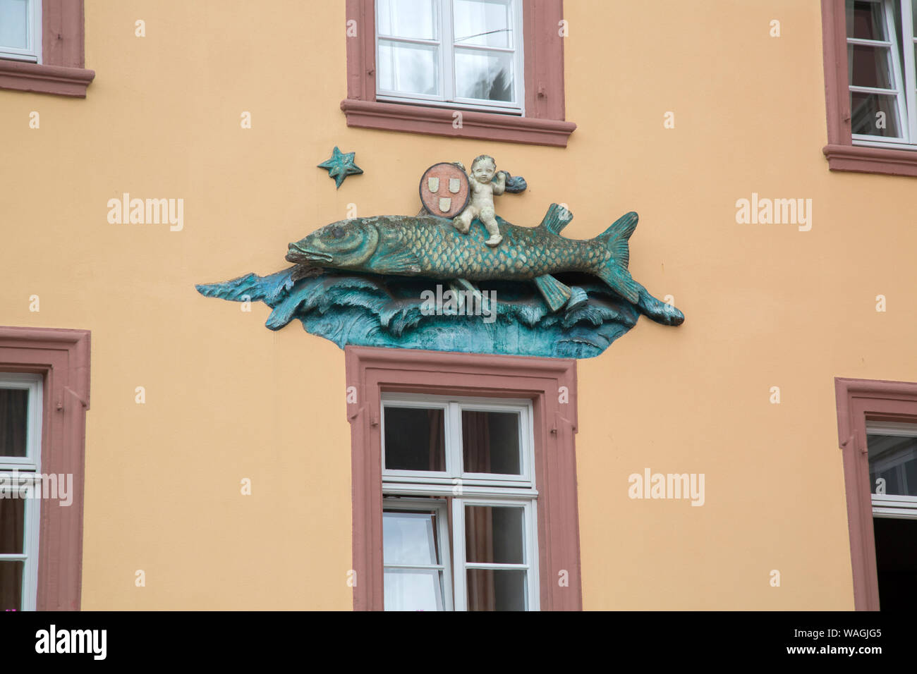Restaurant Goldener Hecht Sign, Heidelberg; Germany Stock Photo