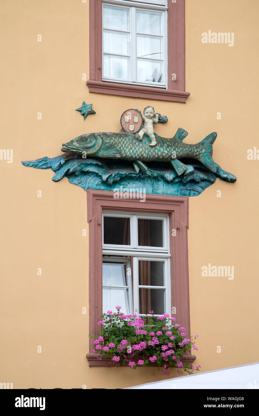 Restaurant Goldener Hecht Sign, Heidelberg; Germany Stock Photo