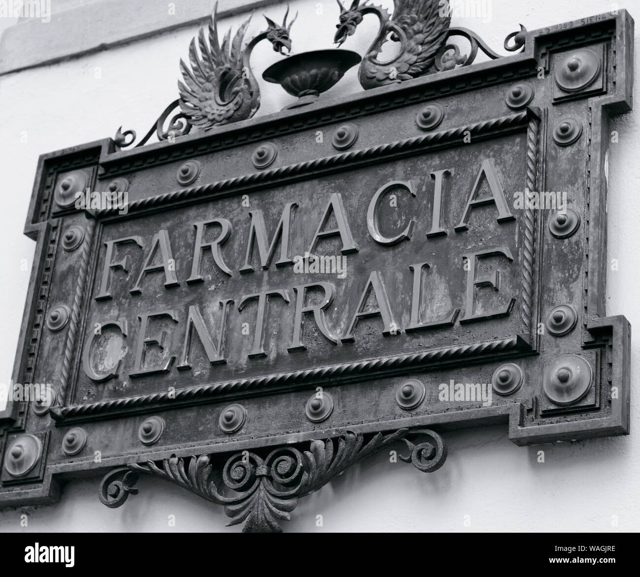 Ornate Italian Sign Farmacia Centrale Stock Photo Alamy