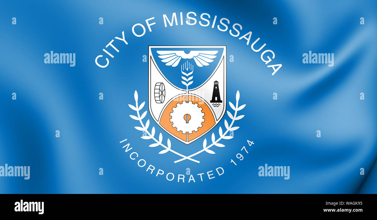 3D Flag of Mississauga (Ontario province), Canada. 3D Illustration