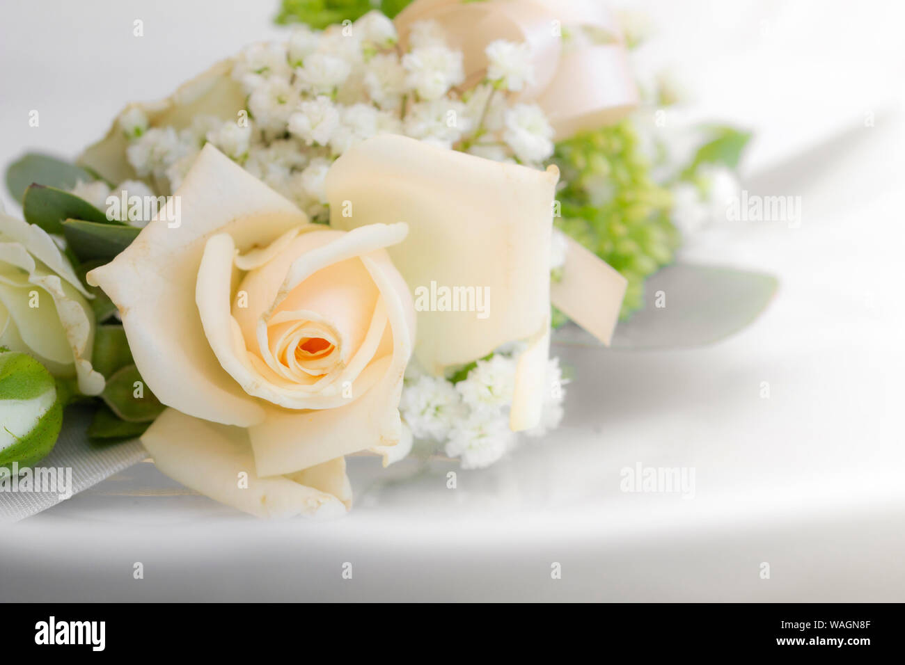 detail of roses and decorative flowers used to celebrate weddings Stock Photo