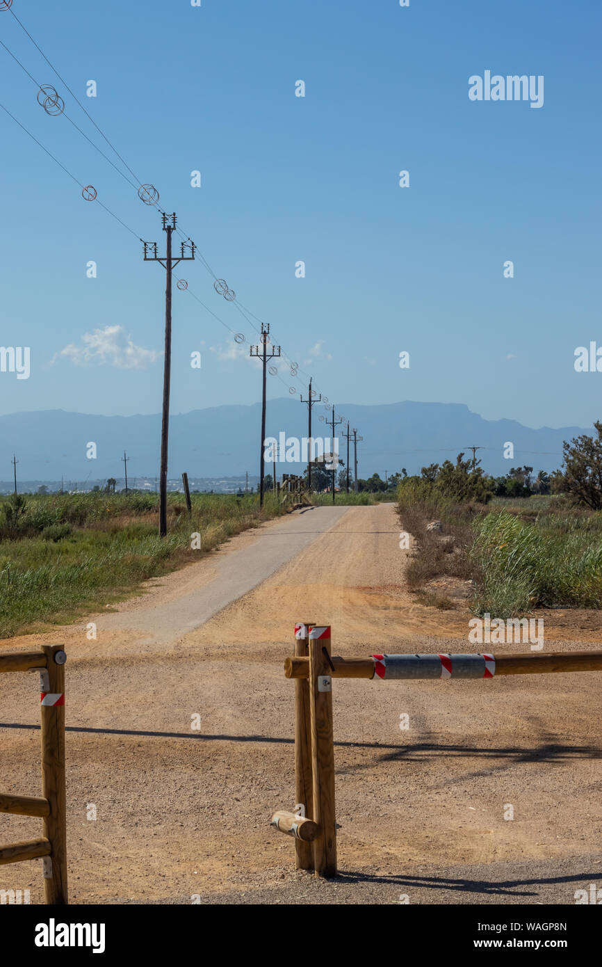 Power line poles in countryside Stock Photo