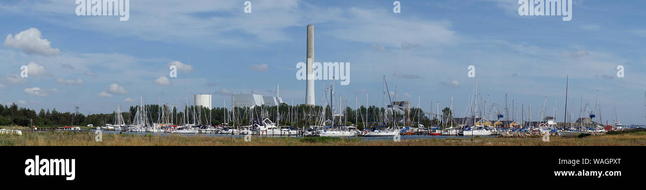 RONDE, DENMARK - CIRCA JULY 2019 Studstru power station and Baltic sea coast Stock Photo