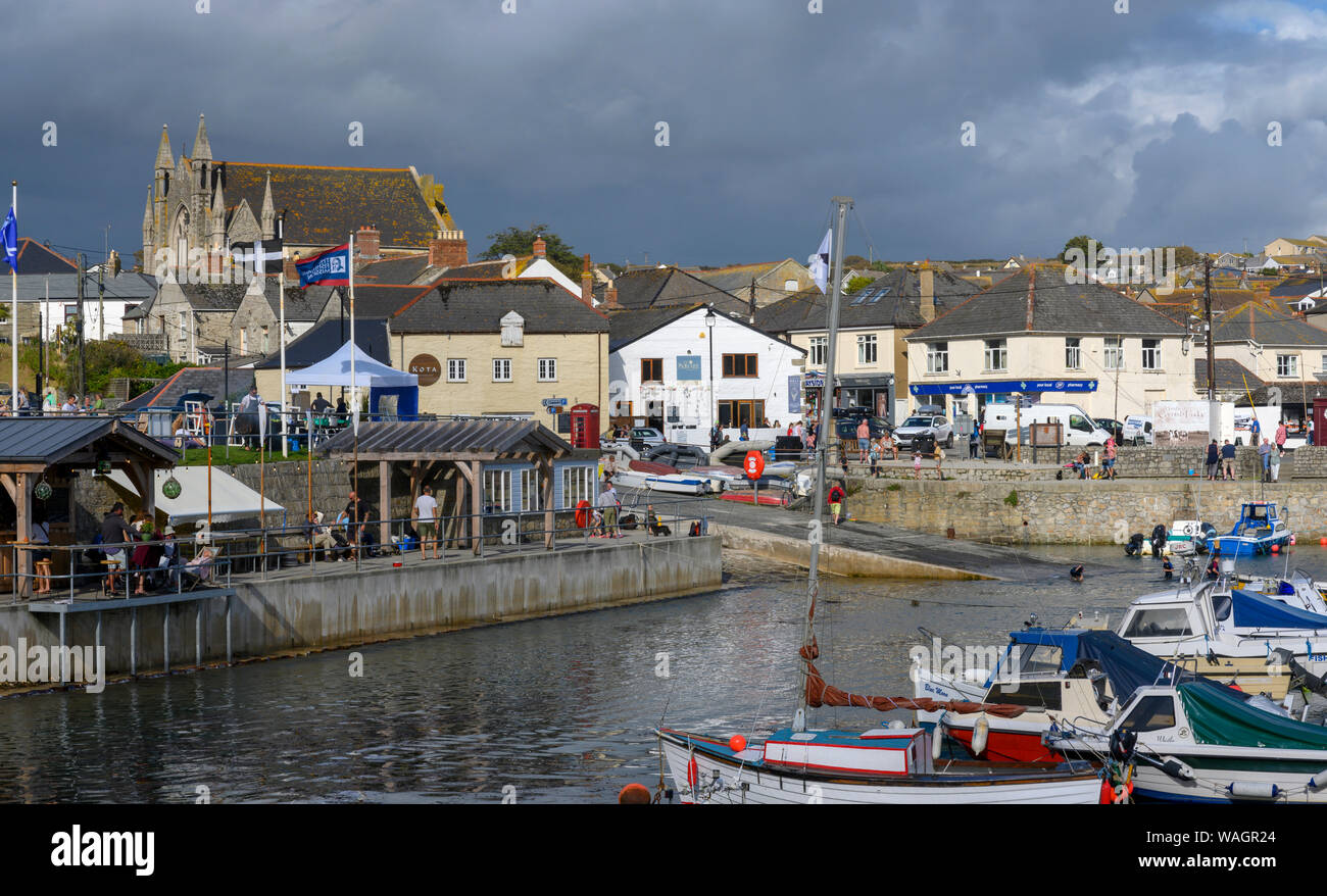 View of the harbour at Porthleven, Cornwall, England, UK Stock Photo