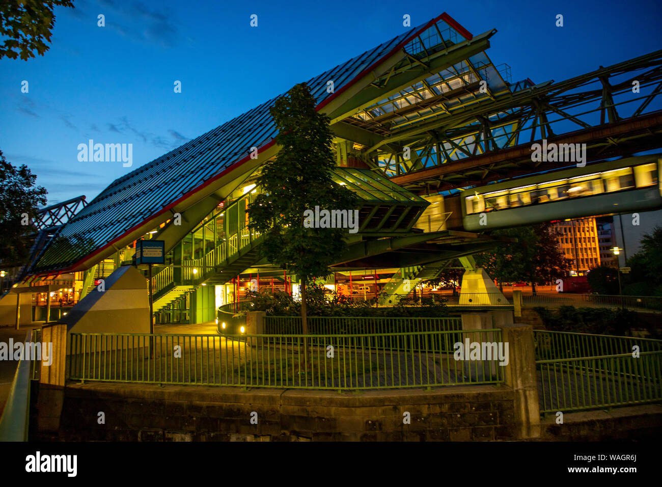The Wuppertal suspension railway, train of the latest generation 15, Wuppertal, Germany, Kluse station, Stock Photo