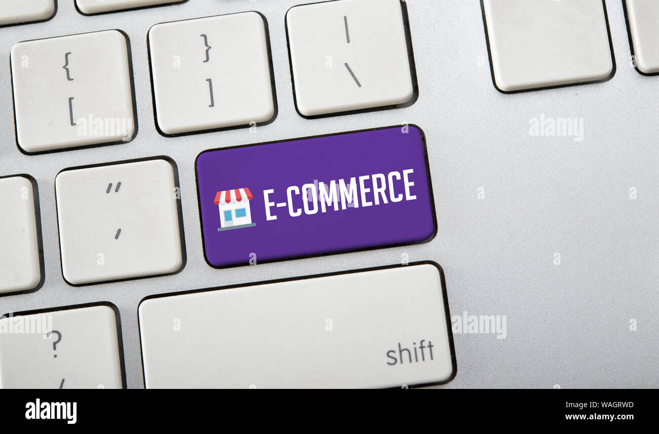 word on computer keyboard, online shopping concept Stock