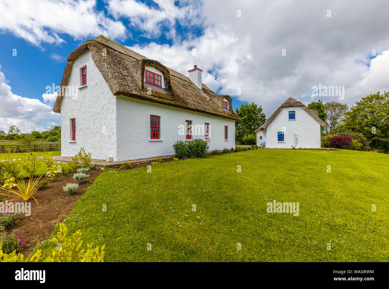 Thatched roof cottages in Kinvara in County Galway Ireland Stock Photo