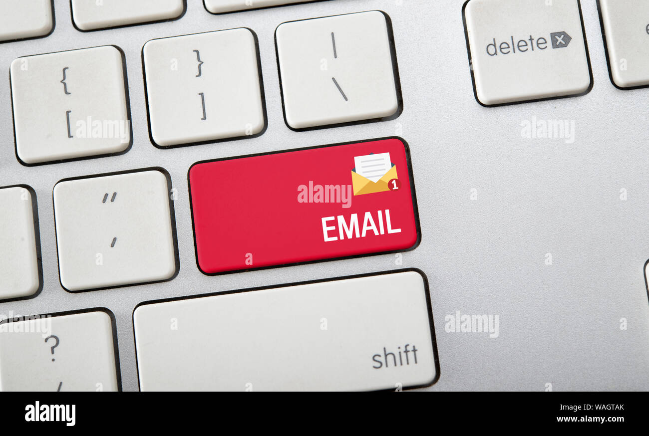email text with icon on keyboard, communication concept, web mail conversation Stock Photo