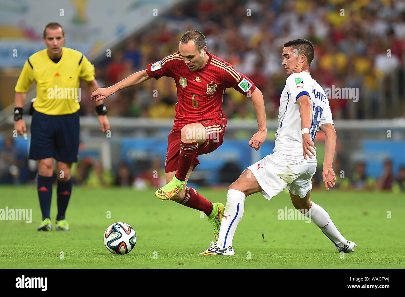 Rio de Janeiro, June 18, 2014. Spain Iniesta soccer player, during match Spain vs Chile, of the 2014 World Cup in the Maracanã Stadium in Rio de Janei Stock Photo