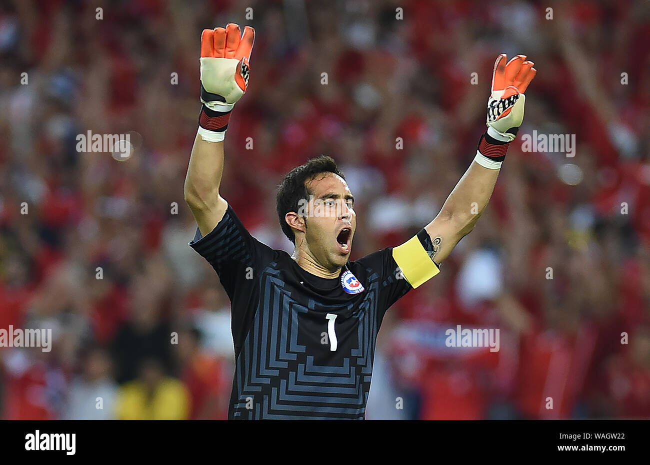 Rio de Janeiro, June 18, 2014. Soccer goalkeeper Claudio Bravo, during the match between Spain vs Chile, for the 2014 World Cup at the Maracanã Stadiu Stock Photo