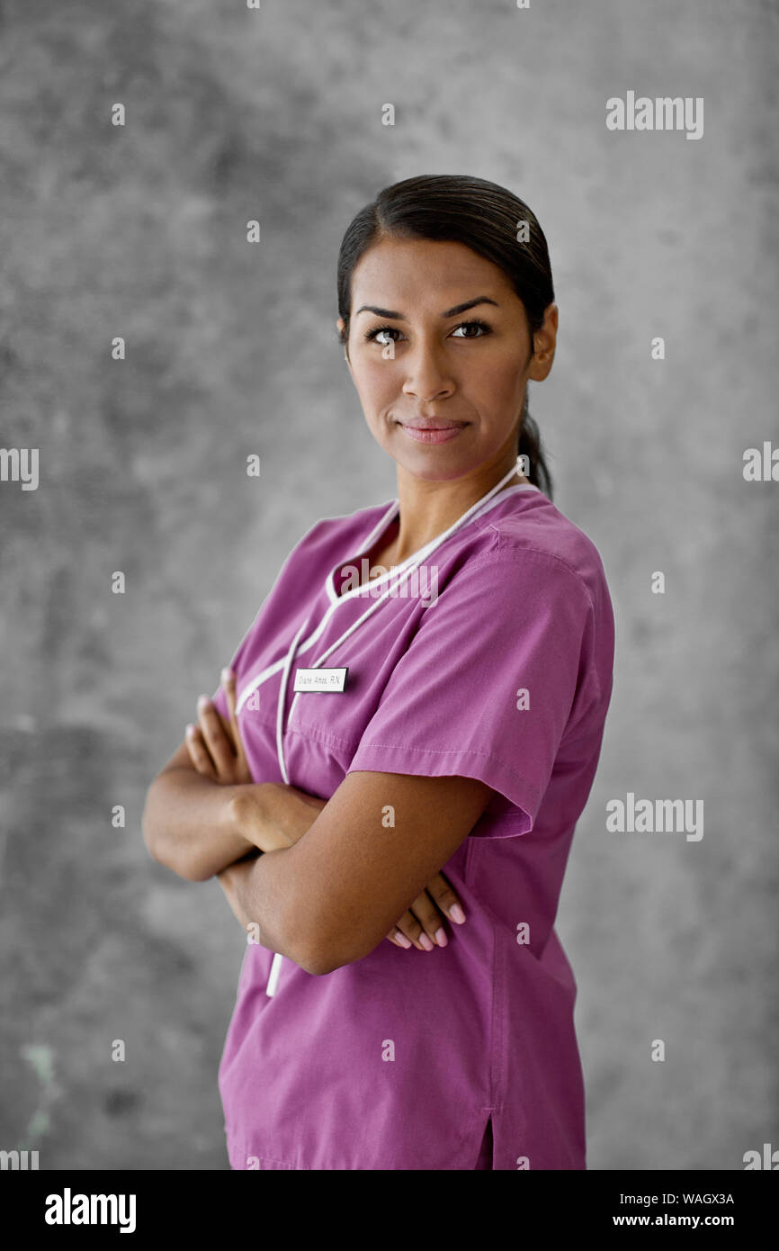 Portrait of a serious young nurse. Stock Photo