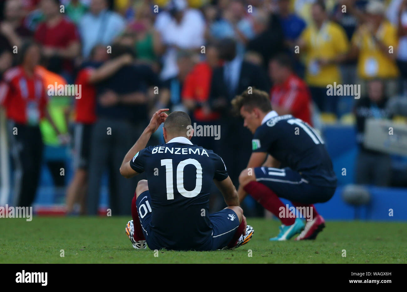 Rio de Janeiro, July 4, 2014. French soccer player Benzema, playing a game during the match between France and Germany, for the 2014 World Cup at the Stock Photo
