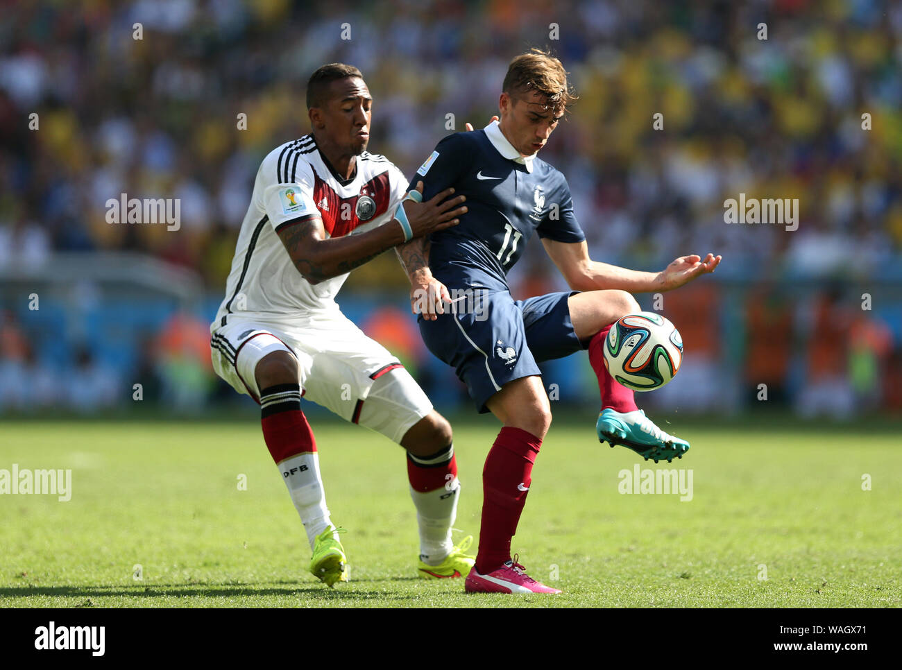 Rio de Janeiro, July 4, 2014. French soccer player Griezmann, playing for France and Germany during the 2014 World Cup at the Maracanã Stadium in Rio Stock Photo