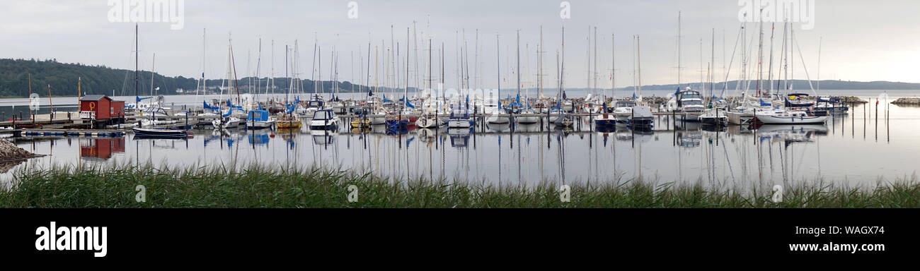 FLENSBURG, GERMANY - CIRCA JULY 2019 Panorama of marina on lake Stock Photo
