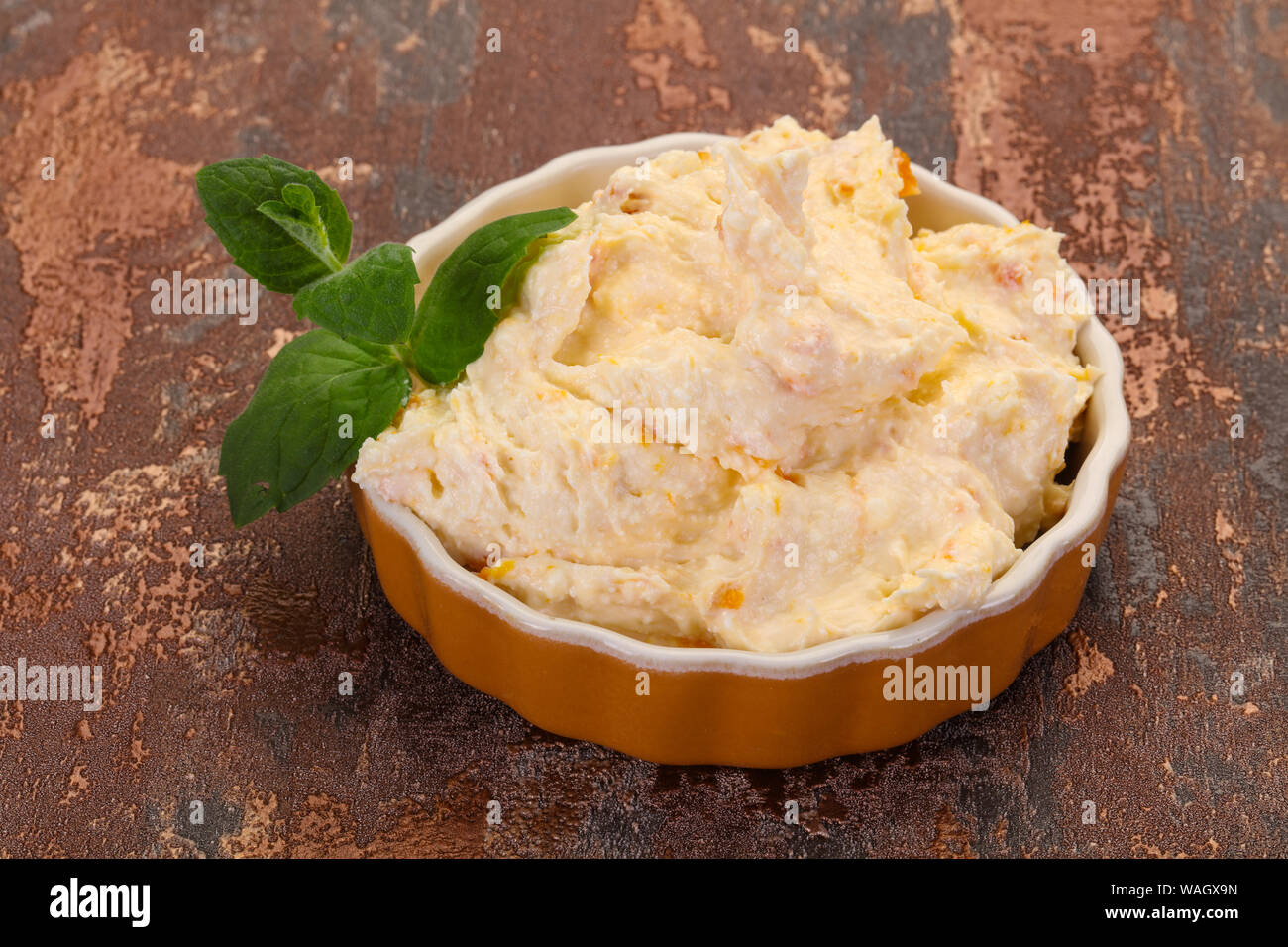 Curd with dry apricot served mint leaves Stock Photo Alamy